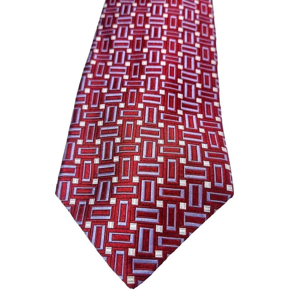 Robert Talbott Studio Silk Tie Red Geometric Print Mens Designer Necktie USA 60" - Picture 2 of 6
